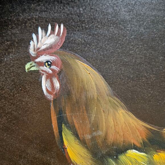 VTG Hand-Painted Primitive Rooster Oval Wood Wall Plaque Tray Platter Folk Art - Picture 5 of 8